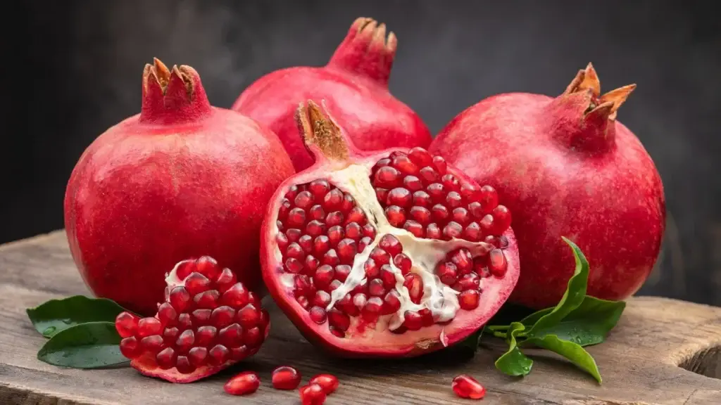 "A fresh red pomegranate, used in traditional medicine as a natural blood producer and a tonic for the heart and liver